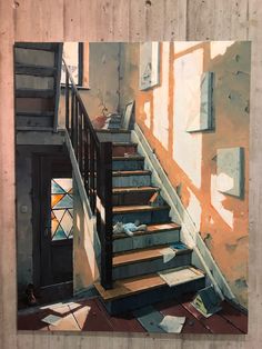 a painting of stairs leading up to a door