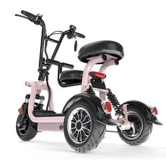 the pink scooter is on display against a white background with no one in it