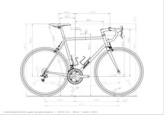 a drawing of a bicycle with wheels and spokes on the front, side and back