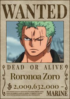 a wanted poster for the anime character rorono from one piece is shown in this image