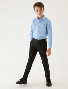 Spruce up your new-term look in these dapper boys' trousers. A skinny leg cuts close to the body for a smart appearance, while a touch of stretch keeps them comfortable. Adjustable waist and hems ensures the perfect fit all year round. Crease-resistant fabric with a stain and weatherproof finish means they'll stay looking their best all day - whatever the clouds throw down. Made with recycled polyester and sustainable viscose. School Trousers, Winter Trousers, Teenage Boys, School Outfit, The Clouds, Quilted Jacket, Biker Jacket, Free Clothes, Modern Fit