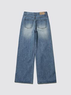 This product features a pair of straight-leg denim pants with a classic wash, embodying a timeless style with a contemporary fit. The jeans offer a flattering silhouette that elongates the legs, while the sturdy denim ensures durability and everyday wearability. Their design combines the practicality of traditional jeans with modern detailing, making them a versatile addition to any wardrobe. - Crafted with quality denim, these pants are designed to retain their shape and look over time.- The straight-leg cut provides a sleek line, making them suitable for various body types.- A subtle wash effect gives them a lived-in feel without compromising the denim's integrity.- They're equipped with standard five-pocket styling, reinforcing their classic aesthetic. Faded Straight Leg Pants With Five Pockets, Classic Washed Blue Rigid Denim Flare Jeans, Classic Washed Blue Flare Jeans, Washed Blue Straight Leg Pants, Classic Straight Leg Washed Blue Pants, Classic Washed Blue Straight Leg Pants, Washed Blue Recycled Denim Flare Jeans, Classic Wide Leg Denim Blue Jeans, Classic Wide-leg Denim Blue Jeans