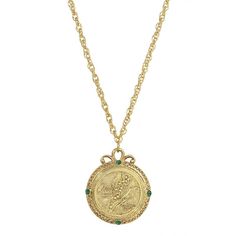 This gold tone pendant necklace from 1928 showcases each flower of the month and is the perfect accessory for anyone with a sense of style. This gold tone pendant necklace from 1928 showcases each flower of the month and is the perfect accessory for anyone with a sense of style. NECKLACE DETAILS Pendant size: 1.5 in. Chain length: 20 in. Clasp: lobster-claw Metal: alloy Plating: gold tone Finish: polished Not appropriate for children 14 years old and younger. Size: One Size. Color: Green. Gender Vintage Charm Yellow Gold Flower Pendant Necklace, Gold Flower Pendant Jewelry With Vintage Charm, Gold Necklace With Vintage Flower Pendant, Gold Necklace With Flower Pendant And Vintage Charm, Vintage Gold-tone Engraved Necklace, Vintage Gold Plated Engraved Necklace, Vintage Gold-plated Engraved Necklace, Gold Jewelry With Coin Pendant For May Birthstone, Vintage Engraved Gold Plated Necklace