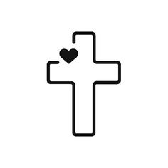 a black and white cross with a heart in the center, on a white background