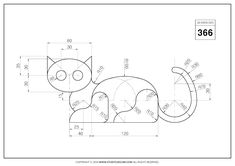 a drawing of a cat with measurements