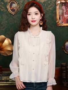 Size: XL Casual Chiffon Blouse, Long Sleeve Chiffon Shirt, Chiffon Shirt Blouse, Accessories Making, Tulle Sleeves, Lunch Date, Chiffon Long Sleeve, Satin Shirt, Cool Summer