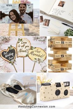 a collage of wedding photos and decorations