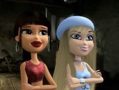 two cartoon dolls standing next to each other