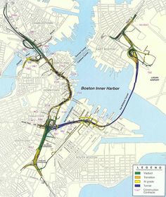 a map showing the location of boston inner harbor, as well as other major roads