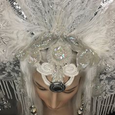 MADE TO ORDER Goddess of Snow Headdress Princess Queen White Ice Fantasy Free Shipping - Etsy Handmade White Wedding Costume Hats And Headpieces, Elegant White Headpiece For Costume, White Handmade Wedding Costume Hats And Headpieces, White Carnival Headpieces For Party, Whimsical White Costume Hats And Headpieces For Party, Handmade Fantasy Costume Hats For Weddings, Goddess Headdress, Fantasy Wedding Costume Hats And Headpieces, White Tall Crown Headpiece For Parties