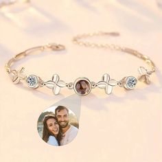 Bracelets Online Photo Projection Bracelet, Customised Bracelets, Sterling Silver Flowers, Custom Bracelets, Photo Bracelet, Pendant Bracelet, Four Leaf Clover, Heart Bracelet, Silver Flowers