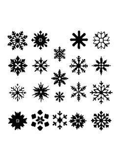 a bunch of snowflakes that are black and white