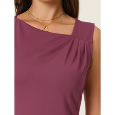 This dress can be a perfect addition to almost any outfit from formal to daily wear, great for work, meeting, office, businesses, work, party, cocktail, wedding, casual, daily dressing, etc. Pair with delicate necklace and heels for a chic office look. Comfortable and classic, this sheath dress is perfect on its own or as a layer under a blazer or jacket. Elegant Ruched Sleeveless Dress, Chic Solid Color Sleeveless Dress For Formal Occasions, Sleeveless Ruched Bodycon Dress For Work, Chic Sleeveless Dress For Formal Occasions, Chic Ruched Sleeveless Dress For Formal Occasions, Elegant Ruched Sleeveless Formal Dress, Fitted Sleeveless Dress With Ruched Detail For Work, Ruched Sleeveless Dress For Formal Occasions, Elegant Sleeveless Dress With Asymmetrical Hem