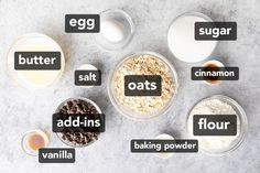 the ingredients for an oatmeal recipe are shown