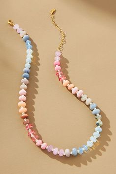 Rainbow Stone Necklace Rainbow Stone Necklace, Cute Handmade Necklaces, Beaded Charm Necklace, Diy Gemstone Necklace, Jewelry Trends 2024, Gemstone Necklace Diy, Charm Crafts, Color Beads Necklace, Easy Beading