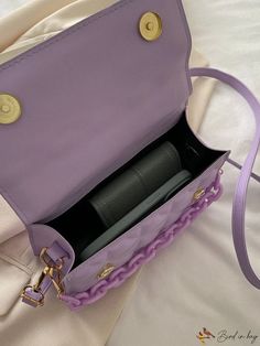 BirdinBag - Compact Embossed Chain Flap Bag with Geometric Design Purple Shoulder Bag With Chain Strap, Purple Shoulder Bag With Chain Strap For Everyday, Everyday Purple Shoulder Bag With Chain Strap, Purple Everyday Bag With Chain Strap, Purple Crossbody Bag With Chain Strap, Chic Purple Shoulder Bag With Chain Strap, Purple Chain Strap Bag For Daily Use, Chain Link Bag With Detachable Strap For Daily Use, Everyday Chain Link Bag With Detachable Strap