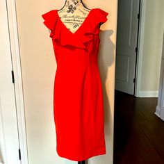 Brand New Calvin Klein Dress Size 8. L39.5”, Pit To Pit 19” Calvin Klein Knee-length Ruffled Dress, Calvin Klein Ruffled Dresses For Work, Calvin Klein Red Formal Dress, Calvin Klein Red Dresses, Red Calvin Klein Party Dress, Chic Red Calvin Klein Dress, Calvin Klein Red Party Dress, Calvin Klein Red, Calvin Klein Dress