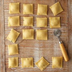 the homemade ravioli is ready to be cut into squares