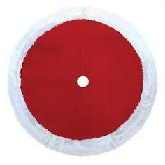 a red and white round rug on a white background