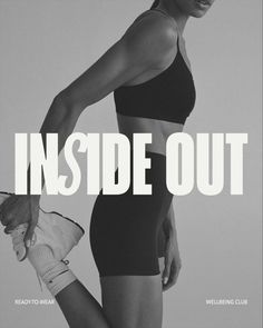 the cover of inside out magazine featuring a woman in black sports bra top and shorts