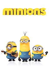 the minions movie poster is shown with three minion's and one guitar player