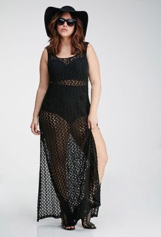 Crochet High-Slit Maxi Dress Plus Size Swimsuits, Heidi Klum, Swimwear Girls, Plus Size Swimwear, Dark Fashion, Sleeveless Maxi Dress, Sewing Clothes