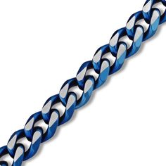 This bold curb chain link necklace is fashioned in classic solid stainless steel with the outer edges of the links traced with eye-catching blue ion plating. The necklace measures 24 inches and secures with a snap-lock clasp. Blue Stainless Steel Chain Jewelry, Blue Chain Link Metal Jewelry, Leo Diamond, Levian Jewelry, Mens Gemstone Rings, Wedding Day Gifts, Snap Lock, Diamond Jewelry Necklace, Fine Jewelry Gift