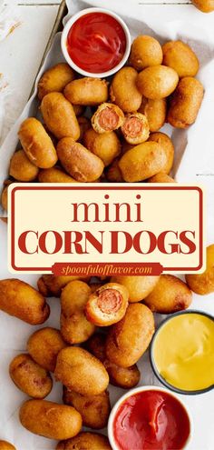 These Mini Corn Dogs are easy party snacks in a homemade batter and then deep-fried to perfection! These mini corn bites are slightly sweet and satisfying. It's the best finger food recipe for your 4th of July appetizer recipes! Mini Corn Dogs, Popular Snacks, Hot Dog Recipes, Boat Food, Lake Food, Fair Food Recipes