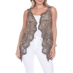 Crochet and lace make this vest very feminine with a vintage flare. Airy open vest is an easy fit. Great for layering. You'll want all the colors.The Brand: Simply Couture creates feminine, vintage, romantic and comfortable updated fashion in sizes S-XL. Looking for lace, crochet, embroidery, tie-dyed or something fresh and new and fun? Simply Couture is one-stop shopping for fashion and style. Color: Bronze. Gender: female. Age Group: adult. Open Front Vest, Crochet Embroidery, Vintage Flare, Color Bronze, Lace Crochet, Lace Making, Fashion And Style, Khaki Color, Tie Dyed