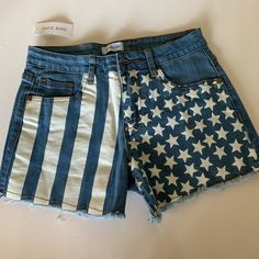 Women’s Shorts American Flag Casual High Waist Bottoms With American Flag Print, Casual High-waist Bottoms With American Flag Print, Trendy American Flag Print Bottoms For 4th Of July, Blue Flag Print Bottoms For 4th Of July, Trendy High Waist Bottoms For 4th Of July, Blue Bottoms With Flag Print For 4th Of July, Trendy High-waist Bottoms For 4th Of July, Trendy Blue Shorts For Summer, High Waist Bottoms With American Flag Print For Spring