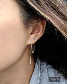 2-in-1 Double piercing earrings Sterling silver threader | Etsy Double Lobe Earrings, Double Piercing Earrings Silver, Connecting Earrings, Double Hole Earrings, 2nd Lobe Piercing Earrings, Double Piercing Earrings Ideas Silver, Two Hole Earrings, Prom Earrings Double Piercing, Ear Piercings Lobe Double