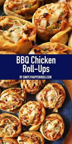 bbq chicken roll - ups on a plate with text overlay