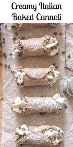 four desserts are arranged on top of parchment paper