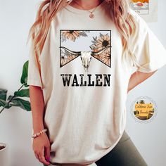 This vintage inspired Wallen Tee is the perfect gift for the country music lover or your favorite everyday shirt.  A fully customizable tee made 100% with ring-spun cotton. The soft-washed, garment-dyed fabric brings extra coziness to your wardrobe while the relaxed fit makes it an excellent daily choice. The double-needle stitching throughout the tee makes it highly durable while the lack of side-seams helps the shirt retain its tubular shape. .: 100% ring-spun cotton .: Medium fabric (6.1 oz/yd² (206.8 g/m .: Relaxed fit .: Sewn-in twill label ⇒⇒ CARE INSTRUCTIONS Do not bleach. Do not dry clean. Wash inside out in cold water. Lay flat to dry. Iron inside out. Never iron directly on the design. Products are unisex and relaxed fit. You may consider a down size for a more feminine look. Pl Country Concert Shirts, Country Music Concerts, Cowboy Shirt, Cowboys Shirt, Country Concert, Country Concerts, Country Shirts, Concert Shirts, Concert Tees