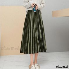 Olivia Mark - Velvet A-line Midi Skirt with Pleats, High Waist, and Flared Hem - Elegant Long Dress Skirt Velvet Pleated Skirt, Midi Skirt Casual, Flare Maxi Skirt, High Waist Long Skirt, High Waisted Maxi Skirt, Plaid Pencil Skirt, Pleated Long Skirt, Dance Skirt, Velvet Skirt