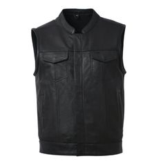 This beautiful leather vest is made of cow leather and features a banded collar and, two-buttoned chest & slack pockets. From wearing it around the city to hiking and use as a mid-layer for skiing, this vest pretty much does it all. Features: Club-style vest with banded collar and covered snaps Hidden cropped center zipper. Interior cellphone pocket. Mesh lining with easy-access panels for patches and embroideries. Single panel back (Please note sizing above 5XL is not single panel back). Two co