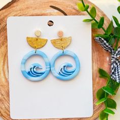 Beach Vibes Trendy Polymer Clay Jewelry For The Beach, Beachy Clay Earrings, Beachy Polymer Clay Earrings, Everyday Blue Circular Earrings, Coastal Clay Earrings, Everyday Blue Circle Earrings, Beach Themed Polymer Clay Earrings, Blue Dangle Earrings With Ocean-inspired Style, Handmade Blue Ocean-inspired Earrings