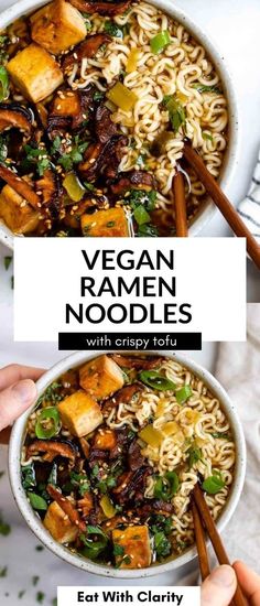 vegan ramen noodles with crispy tofu in a bowl