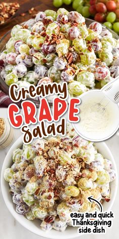 the cover of creamy grape salad is shown