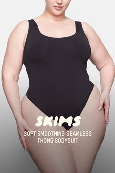 The Smoothing Bodysuit is the perfect everyday essential for light smoothing and support for your waist. Features a double scoop neck and a thong back that makes it seamless under clothing. | SKIMS Thong Bodysuit | Black | Large | Soft Smoothing Seamless Bodysuit Black, Black Xs, Black Bodysuit, Black Media, Everyday Essentials Products, Onyx, Scoop Neck, Clothes, Black