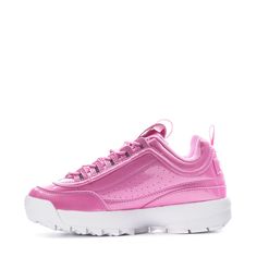 Turn heads in this popular '90s style sneaker. Featuring a padded collar and tongue, fabric lining, and a lightweight EVA midsole, the FILA Disruptor 2 Women's shoes dominate attention and deliver supreme style. Leather and synthetic upper. Embroidered logos. Padded Collar and tongue. Lightweight EVA midsole. Molded rubber outsole for durable traction. Imported. Pink Chunky Sneakers With Vulcanized Sole For Streetwear, 90s Style Lace-up Sneakers For Streetwear, 90s Lace-up Streetwear Sneakers, 90s Style Lace-up Streetwear Sneakers, 90s Low-top Sports Sneakers, Fila Disruptor 2, Lady Slipper, Fila Disruptor, White Lady