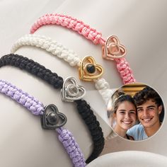 "Memories on Your Wrist: Customized Photo Projection Weave Bracelet Made with Love" This bracelet is not just a fashion accessory, but also a precious memory. Each bracelet is hand-woven and carefully customized with your beloved photos, allowing you to carry your cherished memories with you wherever you go. Whether it's an anniversary, birthday, or special moment, this photo projection weave bracelet will bring you a unique emotional experience. Let your wrist emit a glow of love and warmth, be Heart Charm Jewelry For Couples, Couples Jewelry With Heart Charm For Gift, Couples' Heart Charm Jewelry For Gifts, Couples Style Jewelry With Heart Charm For Gift, Adjustable Heart Charm Bracelet For Gift, Adjustable Heart Charm Bracelet As Gift, Adjustable Heart Charm Bracelet Gift, Adjustable Heart-shaped Charm Bracelet Gift, Adjustable Double Heart Beads Bracelet