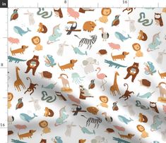 a white background with many different animals and birds on it, as well as a ruler