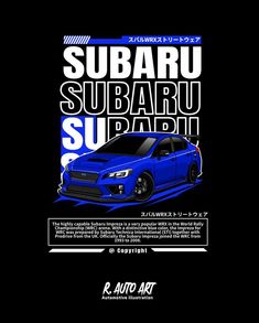 the subaru subaru subaru is shown in blue and white on a black background