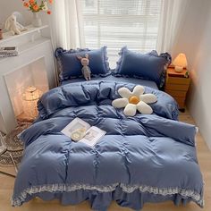 shining lace trip and ruffles soft girl aesthetic bedding set bed linens roomtery Uni Bedroom, Lace Bedding Set, Pillow Case Bed, Kids Duvet, Lace Bedding, Girls Bedding Sets, Ruffle Bed Skirts, Kids Duvet Cover, Full Bedding Sets