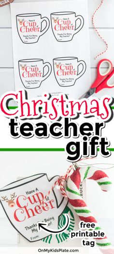 christmas teacher gift with coffee cups and candy canes