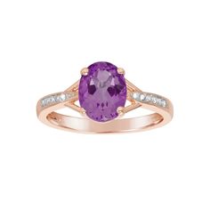 Add eye-catching detail to your look with this stunning Gemminded 14k Rose Gold Plate Amethyst & Diamond Accent Ring. Click on this JEWELRY & WATCHES GUIDE to learn about fit, styles, materials and more! Add eye-catching detail to your look with this stunning Gemminded 14k Rose Gold Plate Amethyst & Diamond Accent Ring. Click on this JEWELRY & WATCHES GUIDE to learn about fit, styles, materials and more! FEATURES Width: 9 mm Metal: sterling silver Plating: 14k rose gold Finish: polished Packagin Rose Gold Amethyst Ring With Gemstone Accents For Anniversary, Rose Gold Amethyst Ring With Gemstone Accents, Formal Rose Gold Amethyst Ring With Gemstone Accents, Rose Gold Oval Amethyst Ring With Center Stone, Classic Rose Gold Amethyst Rings, Gold Multi-stone Amethyst Ring For Formal Occasions, Elegant Rose Gold Multi-stone Amethyst Ring, Elegant Amethyst Multi-stone Crystal Ring, 14k Gold Multi-stone Amethyst Ring