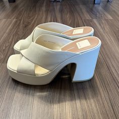 Wonder Ivory Leather Platform Slide Sandals. Size 9.5 In Women’s. Never Worn Outside The House. I Have Tried On Several Times With Outfits But Never Wore. Platform Slide Sandals, Platform Slides, Dolce Vita Shoes, Chunky Heels, Slide Sandals, The House, Wonder, Women Shoes, Sandals