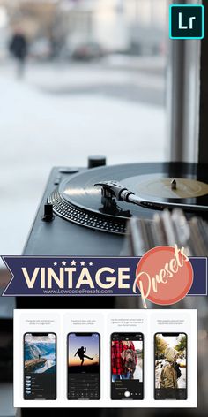 an old - fashioned record player is on display in front of a window with the caption vintage power