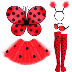 PRICES MAY VARY. What You Will Receive: the package comes with 1 piece of tutu dress, 1 piece of wings, 1 piece of antenna headband, 1 pair of striped leggings, and 1 piece of antenna headband, sufficient style will cater your party supply Exquisite Design: the ladybug costume set is a lovely outfit with classic and generous red and black colors, the ladybug eyeglasses are designed with honeycombs patterns, and the ladybug headband is embellished with antenna, and the ladybug wings will have you Ladybug Costume Women, Ladybug Headband, Antenna Headband, Ladybug Wings, Bug Costume, Socks Party, Ladybug Costume, Bee Wings, Baby Costumes Girl